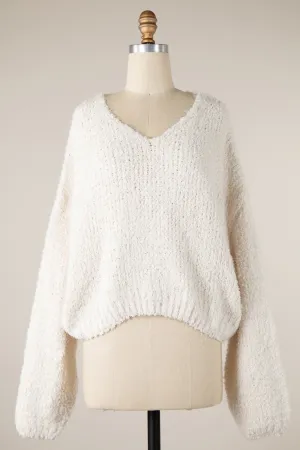 Fluffy V Neck Cropped Sweater