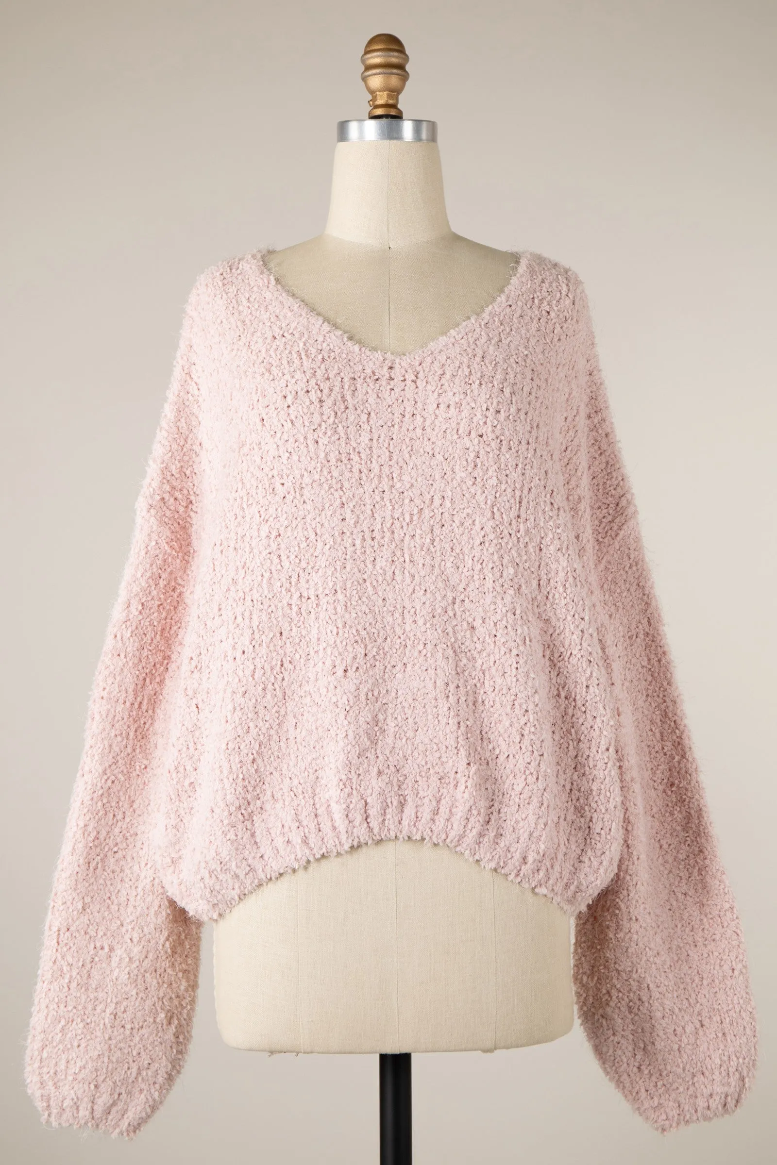 Fluffy V Neck Cropped Sweater