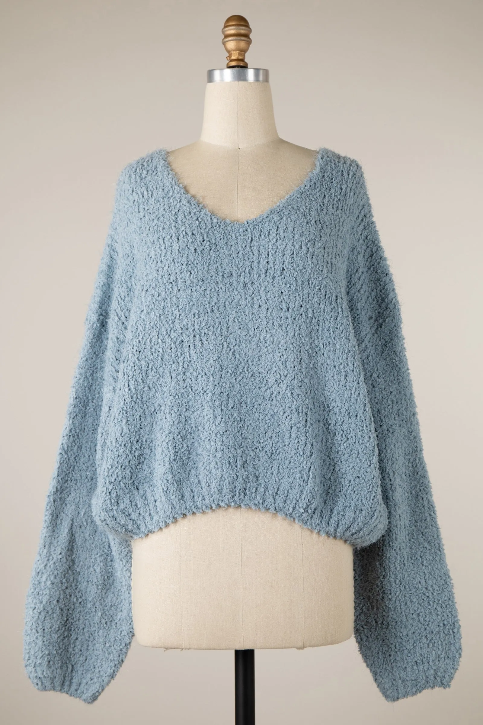 Fluffy V Neck Cropped Sweater