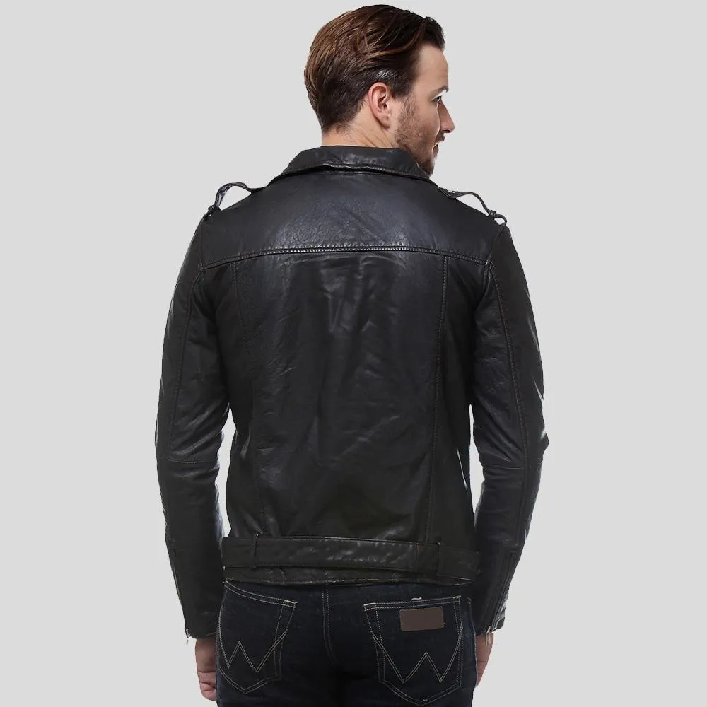 Freddie Black Biker Leather Jacket