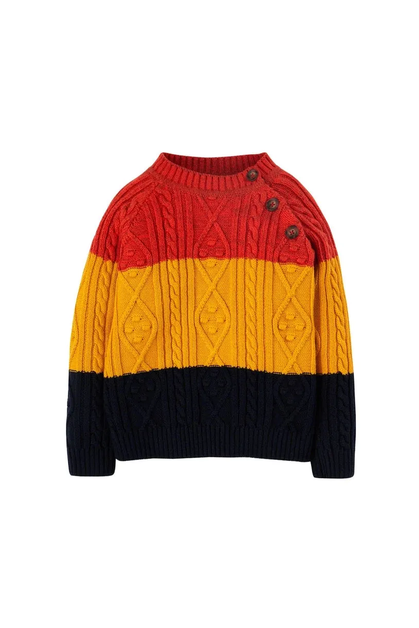 Frugi Cole Cable Knit Jumper Indigo Multi Stripe