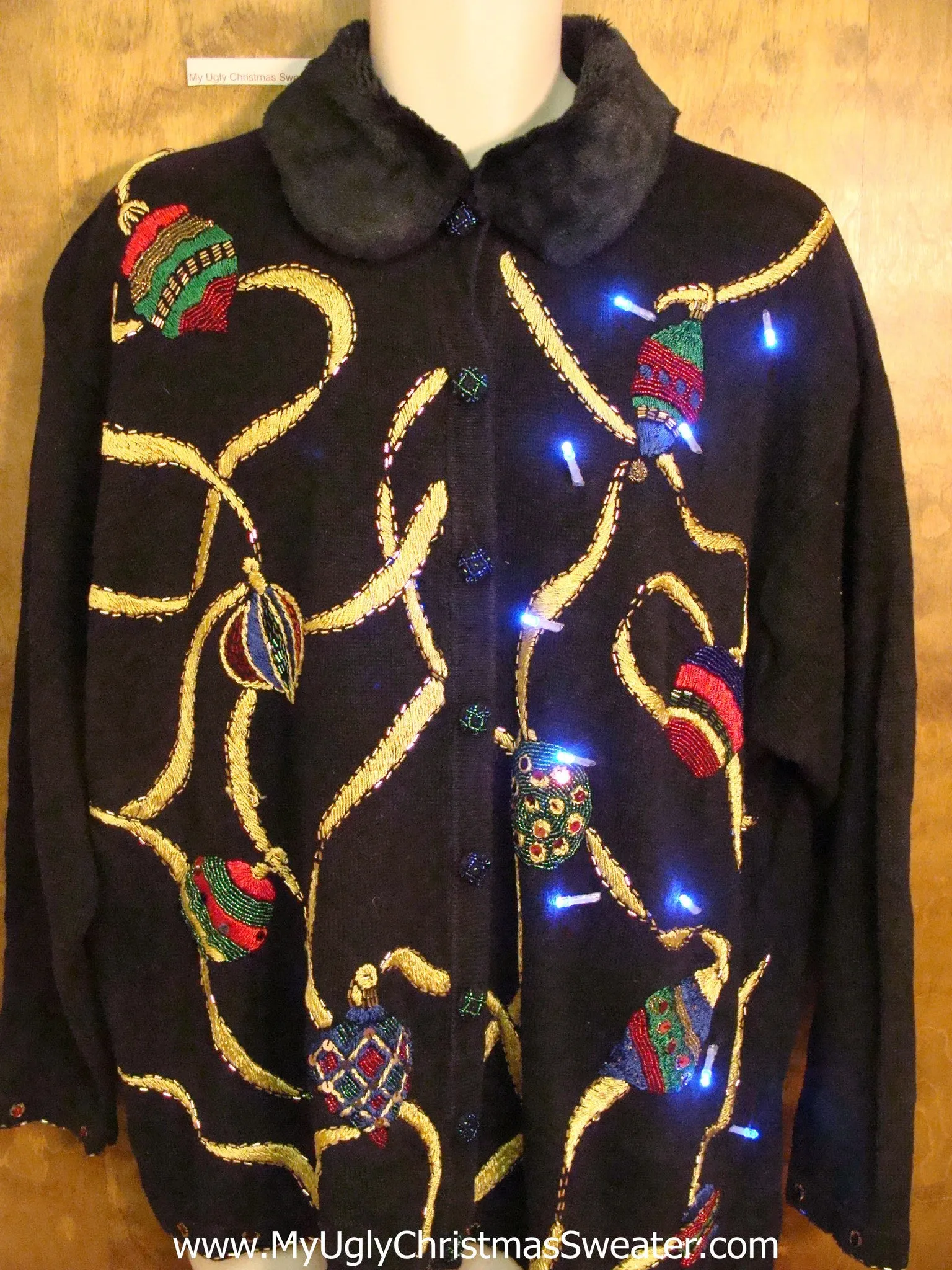 Furry Collar Light Up Ugly Xmas Sweater 3XL