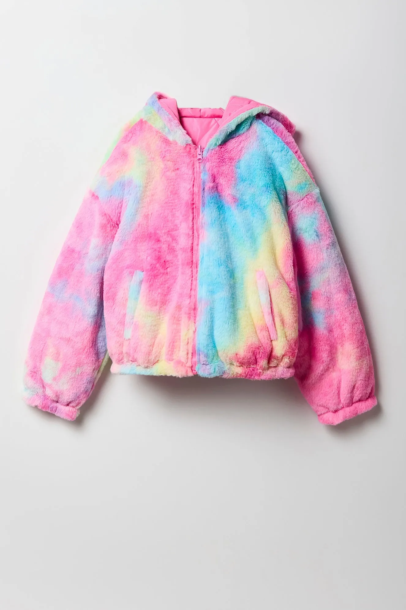 Girls Quilted Faux Fur Reversible Bomber Jacket