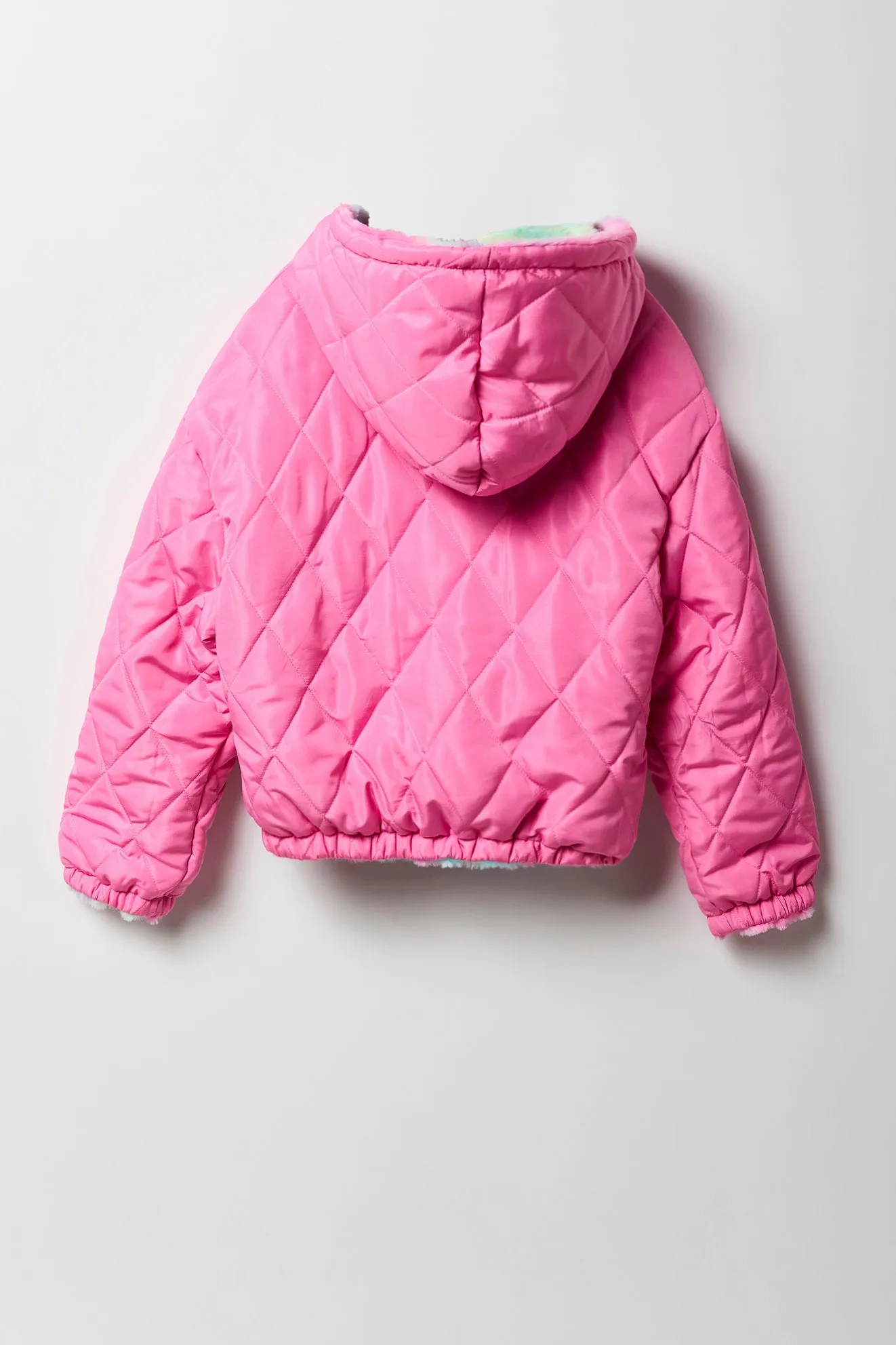 Girls Quilted Faux Fur Reversible Bomber Jacket