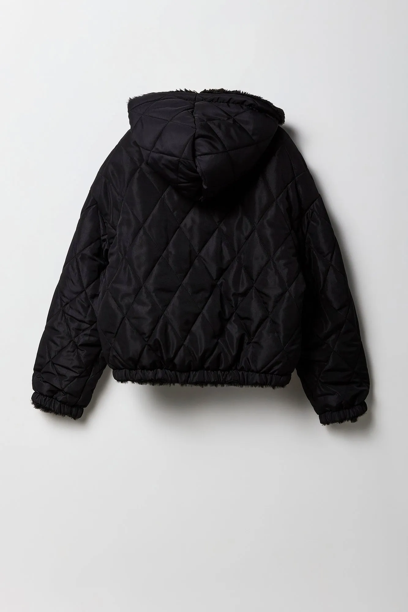 Girls Quilted Faux Fur Reversible Bomber Jacket