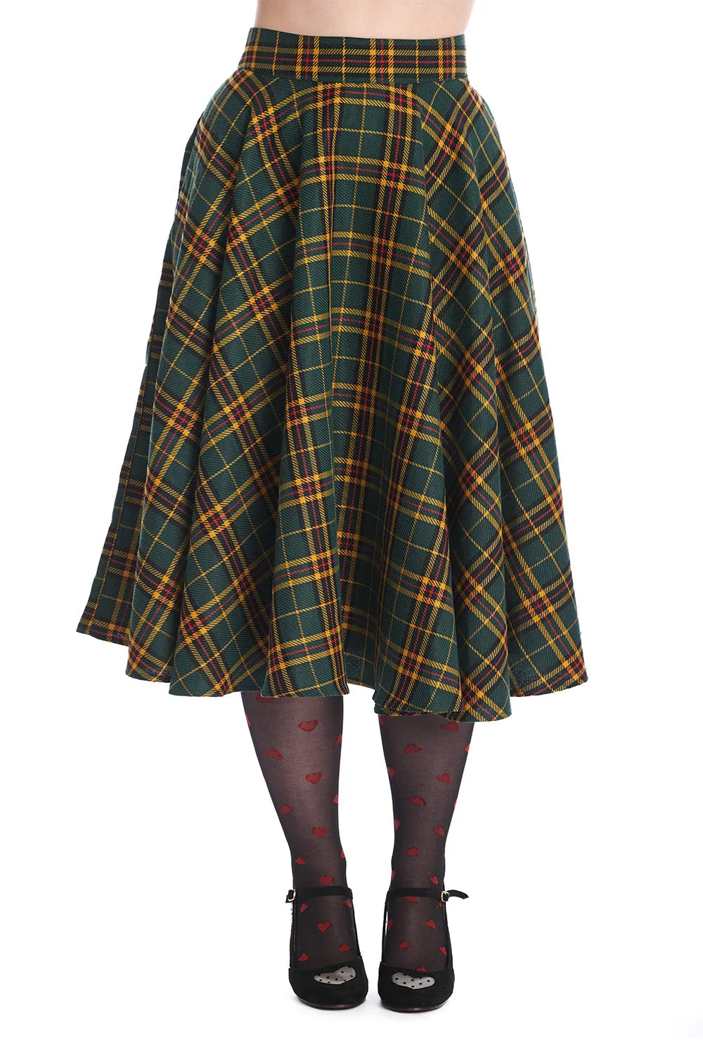 Green Plaid Circle Skirt by Banned