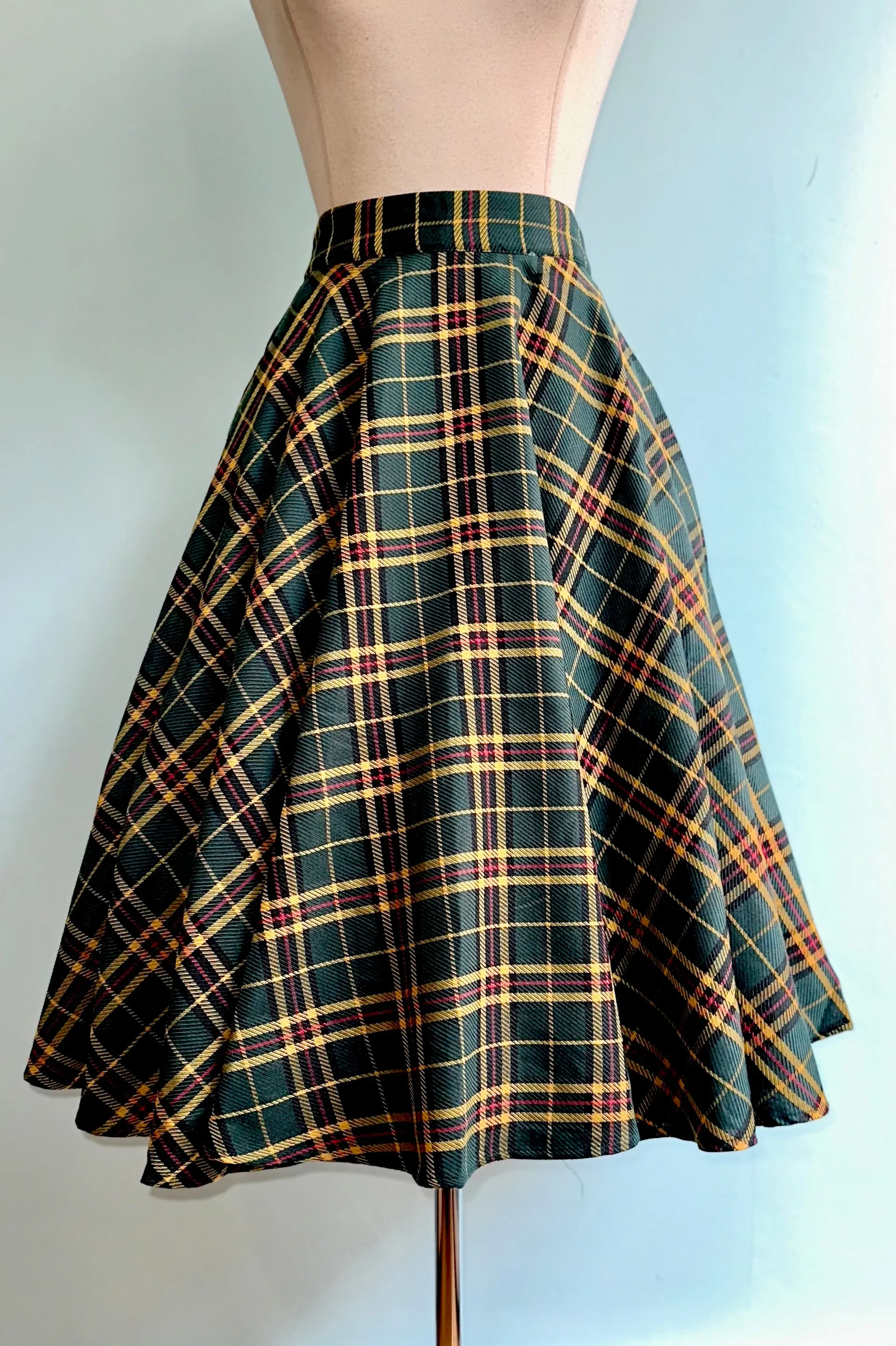 Green Plaid Circle Skirt by Banned