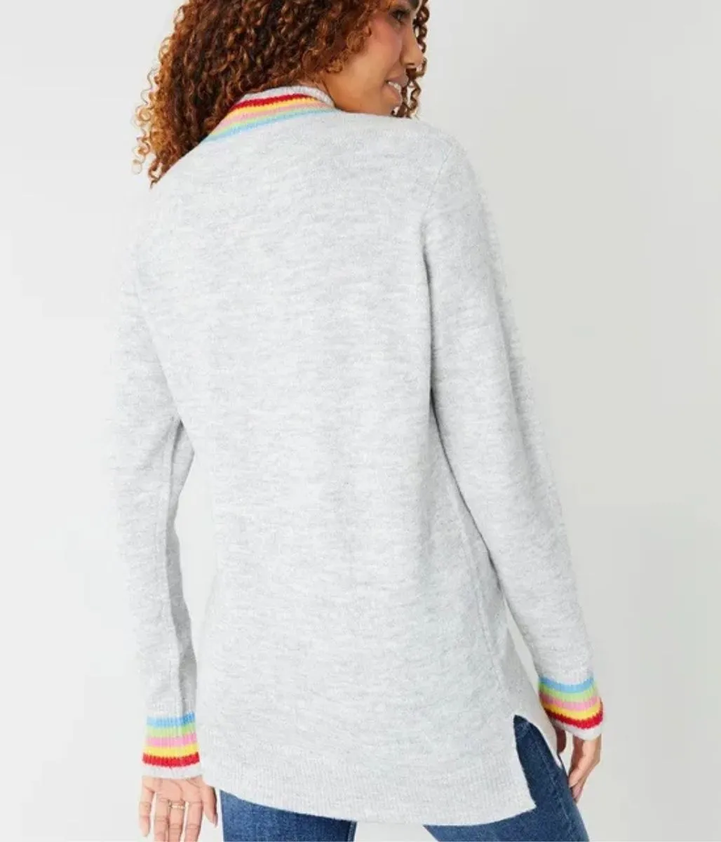 Grey Audrey Rainbow Trim Tunic Jumper