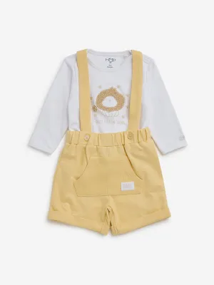 HOP Baby Yellow Animal Design Cotton T-Shirt & Shorts Set