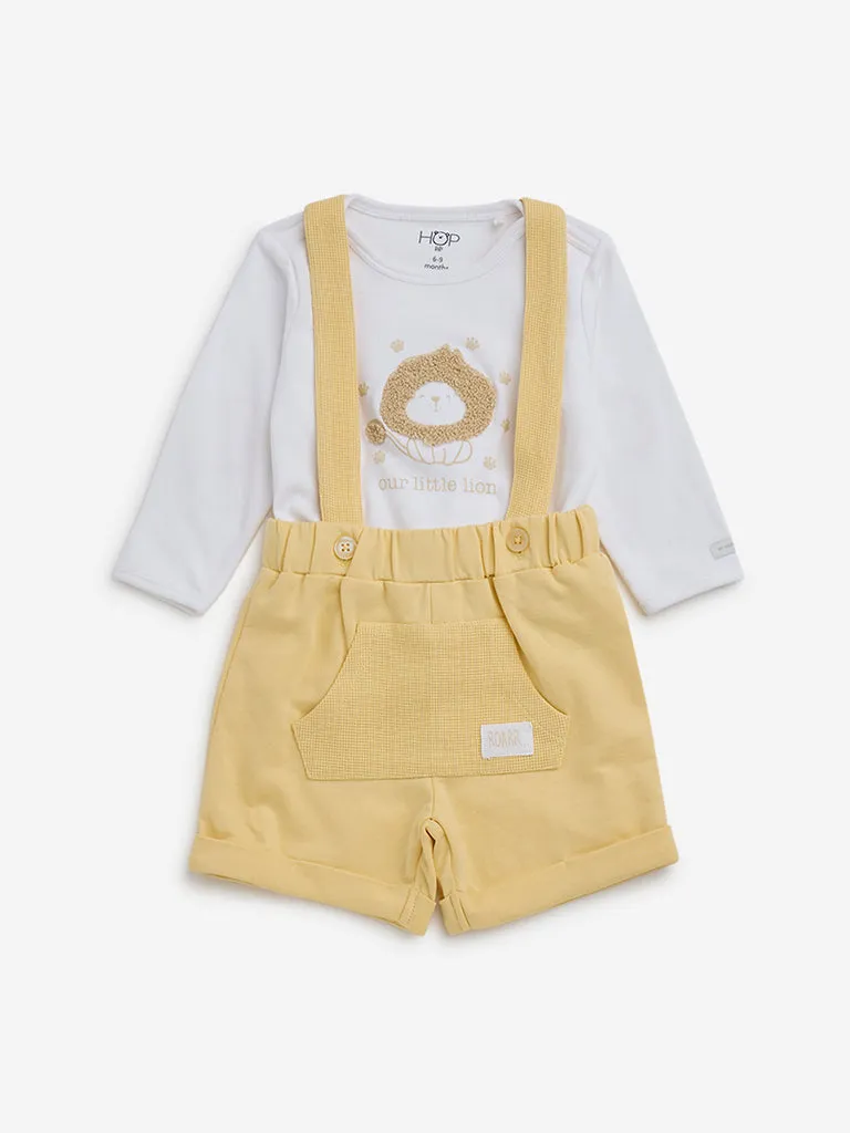 HOP Baby Yellow Animal Design Cotton T-Shirt & Shorts Set