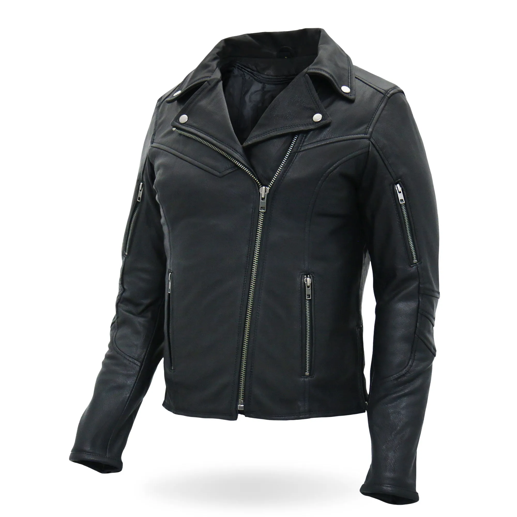 Hot Leathers JKL1029 Ladies Leather Motorcycle Concealed carry Biker Jacket with Vents and Side Zippers