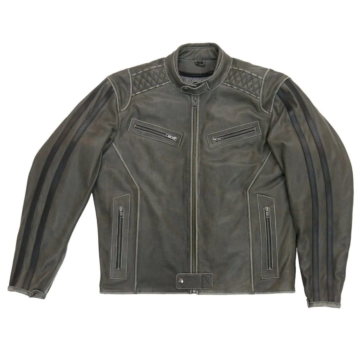 Hot Leathers JKM1033 Men’s Distress Grey ‘Café Racer' Leather Jacket with Concealed Carry Pockets