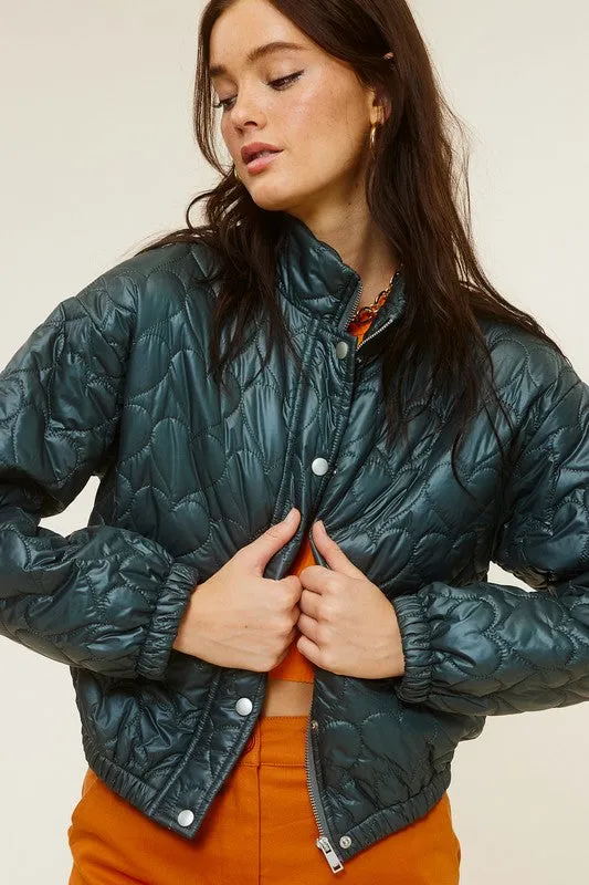 Hunter Green Heart Pattern Lightweight Fashion Jacket