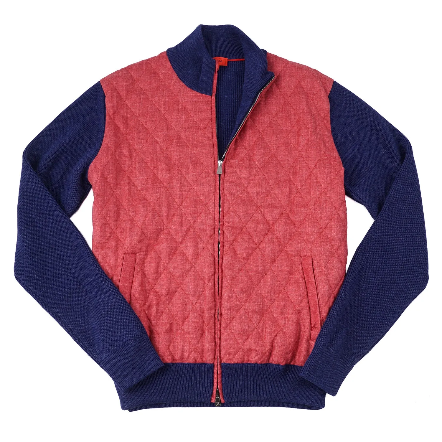 Isaia Knit Wool Bomber Jacket with Quilted Front