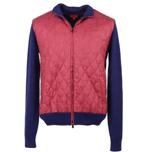 Isaia Knit Wool Bomber Jacket with Quilted Front