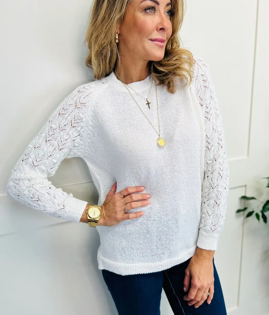 Ivory Delicate Crochet Sleeve Jumper