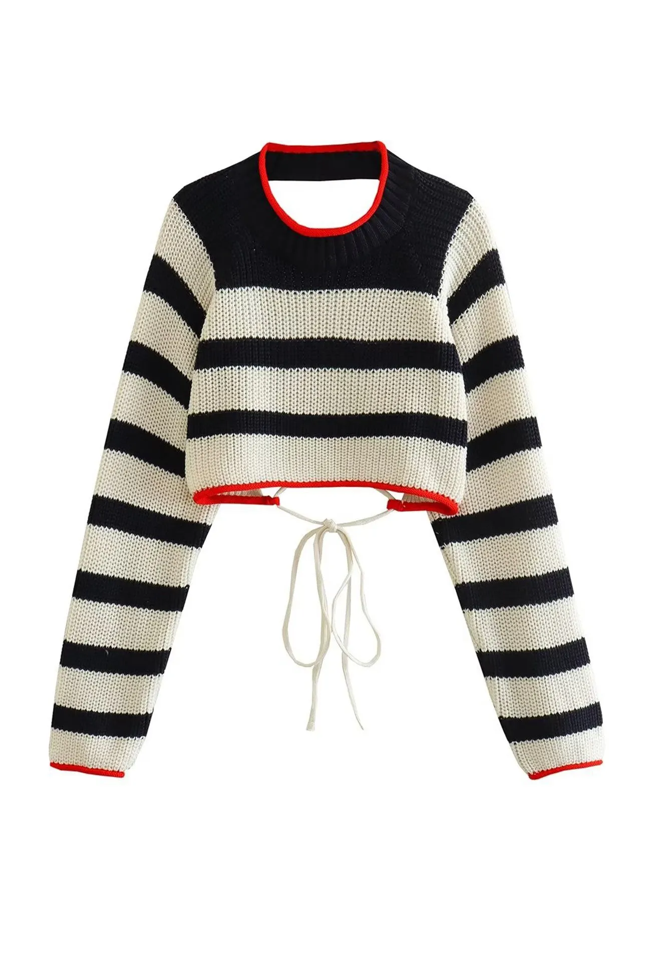 Joskaa Contrast Striped Tie-back Sweater