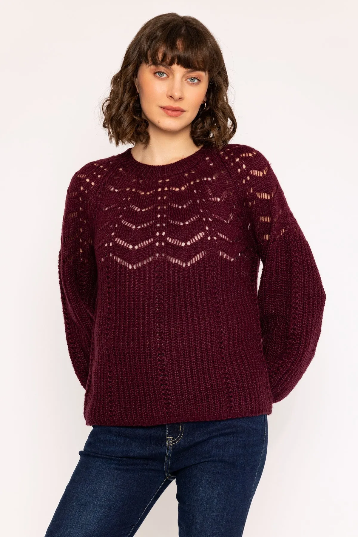 Knit Jumper with Bell Sleeves in Burgundy