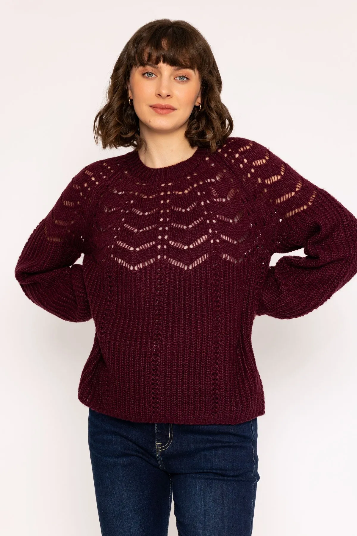 Knit Jumper with Bell Sleeves in Burgundy