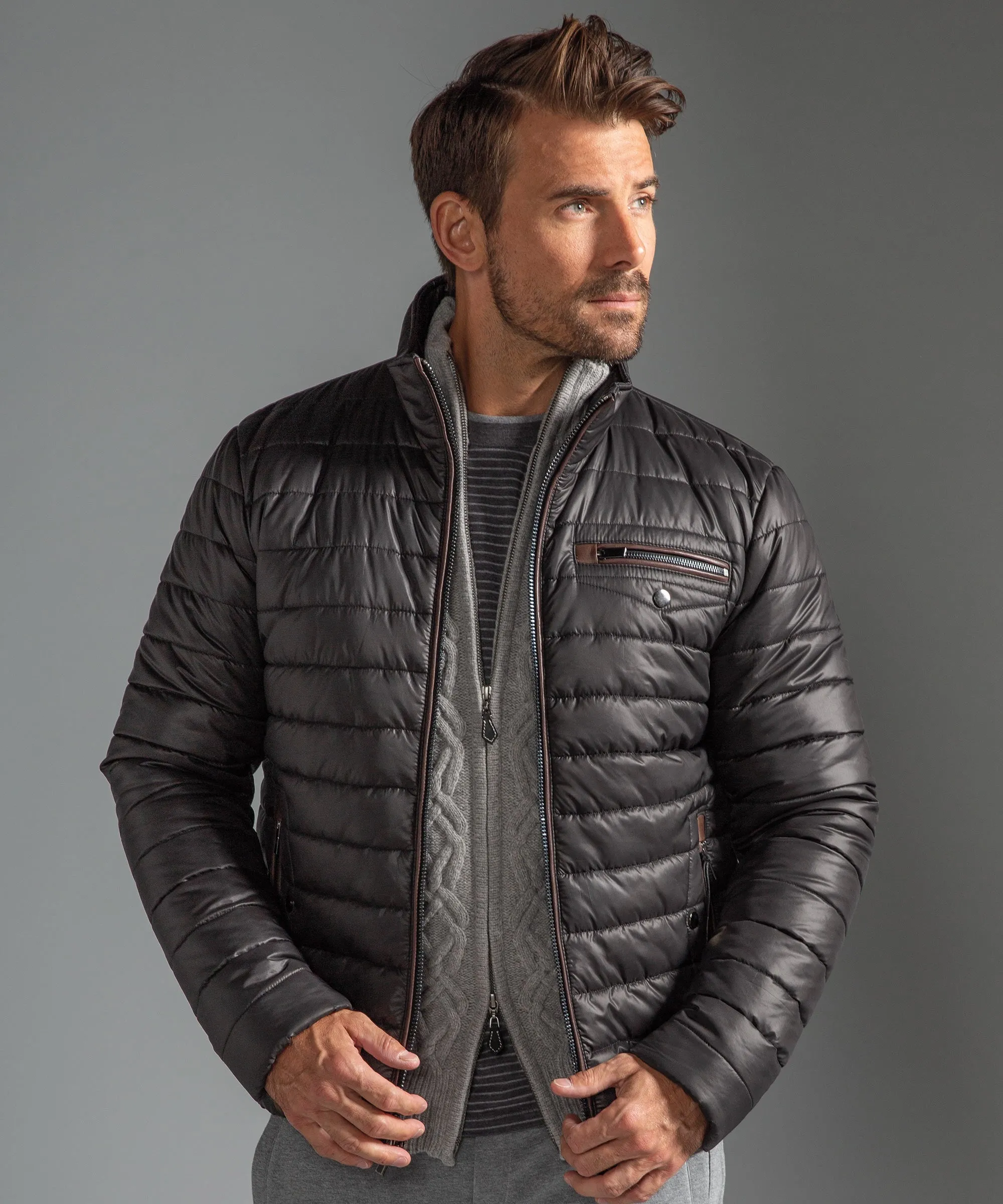 Leather Trimmed Puffer Jacket