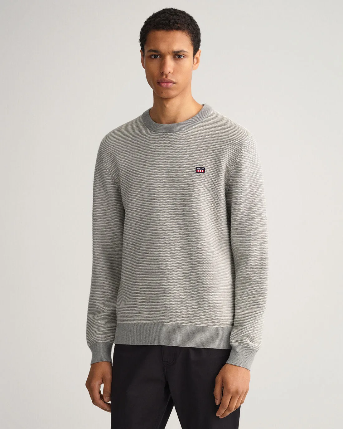 Light Texture Crew Neck Sweater - Grey Melange