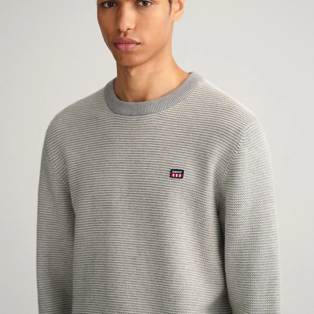 Light Texture Crew Neck Sweater - Grey Melange