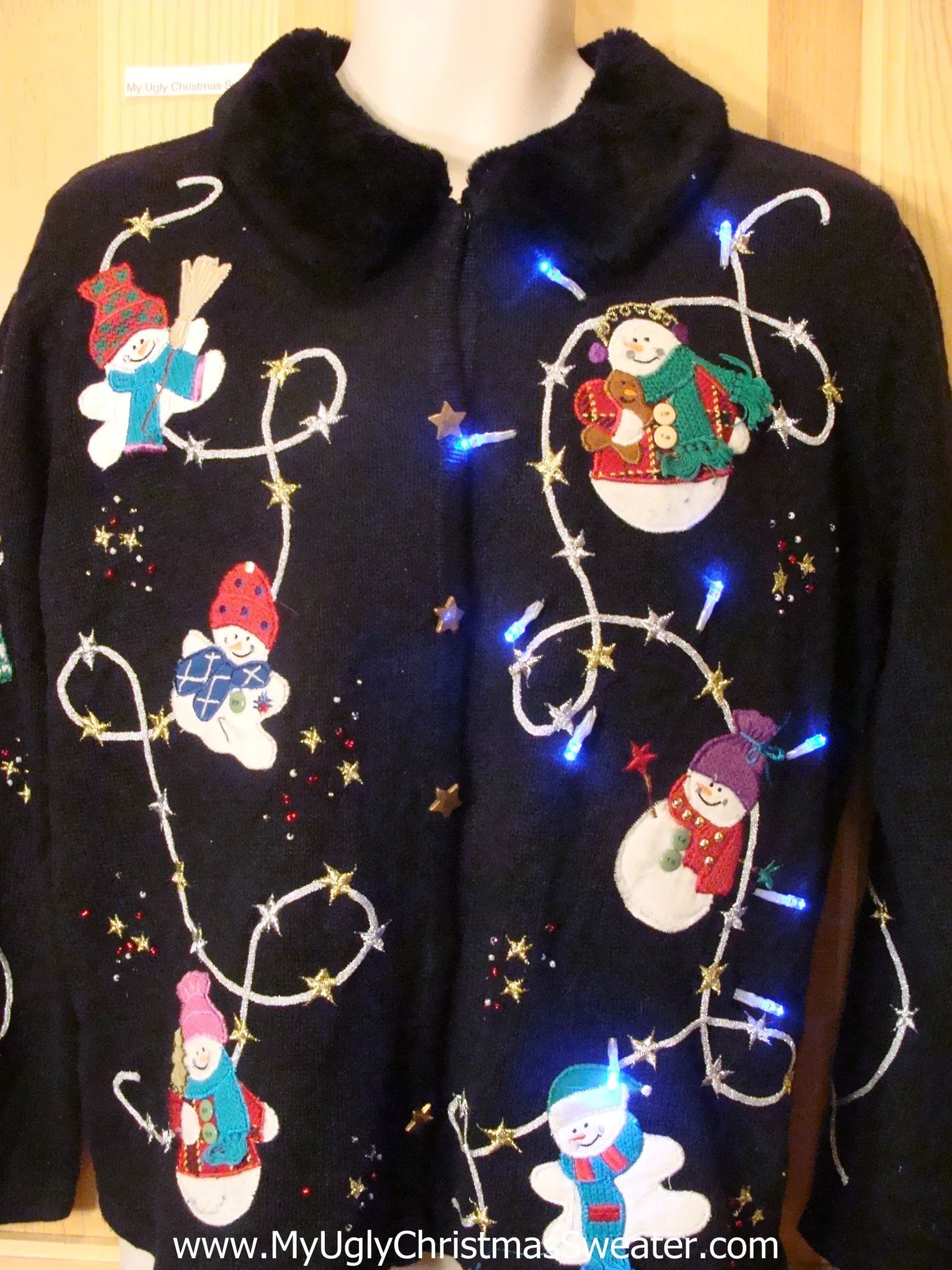 Light Up Christmas Sweater Flying Snowmen at Night