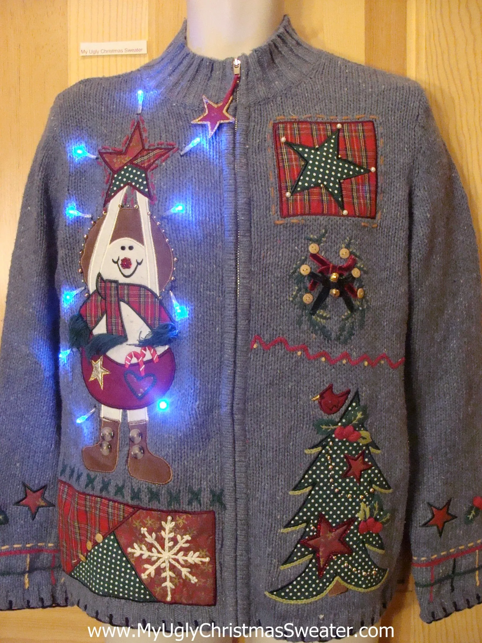 Light Up Ugly Xmas Sweater Plaid Crafty Funny Knit