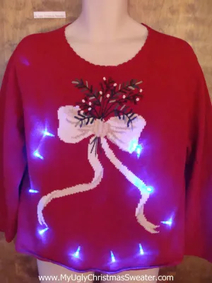 Light Up Ugly Xmas Sweater wiht Big Bow