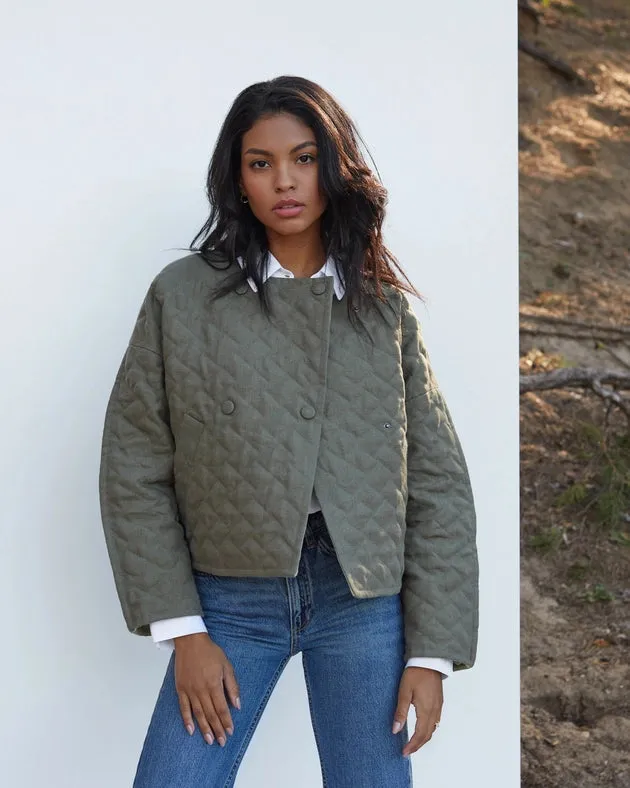 Linen Quilted Jacket Bosa in Dark Green