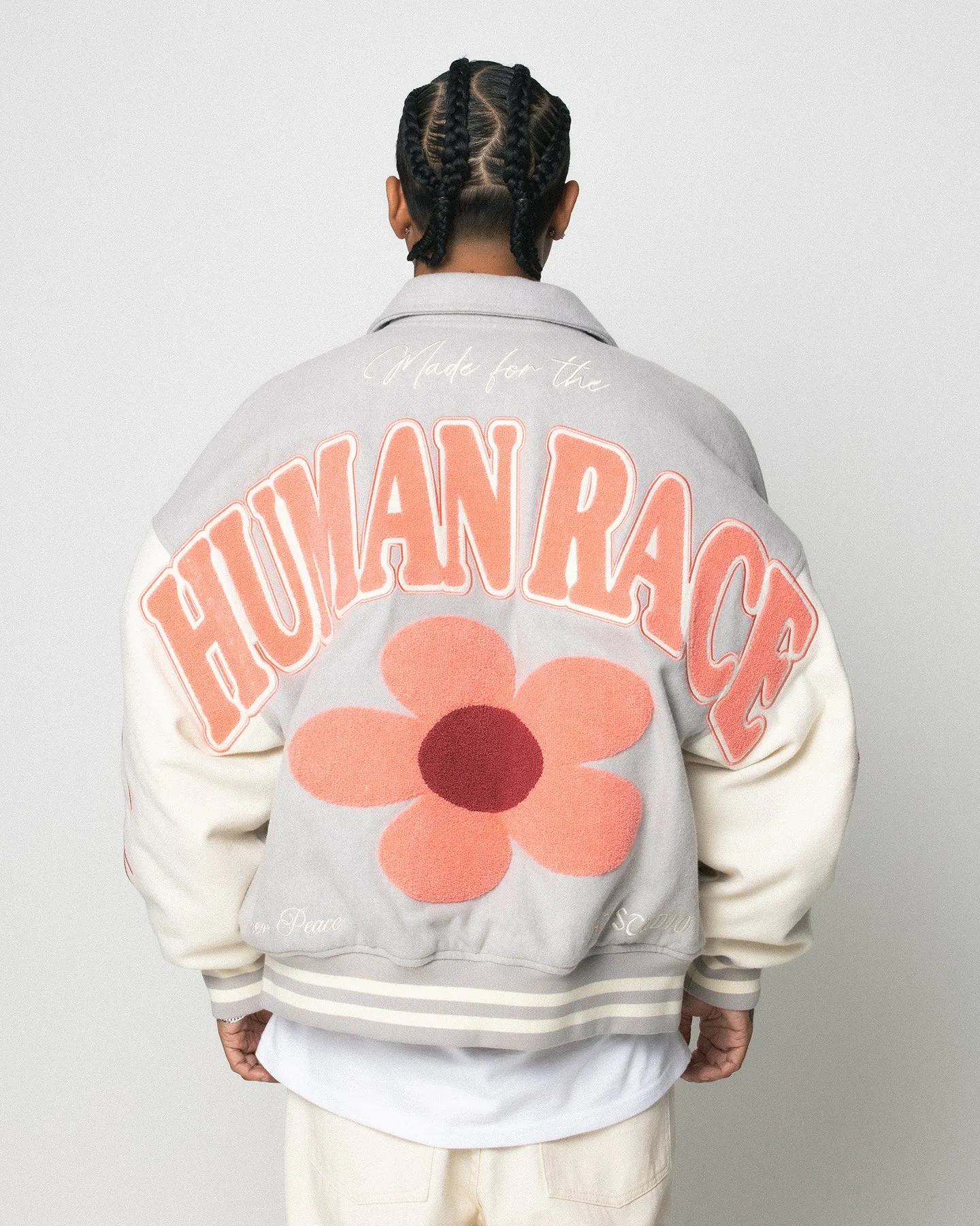 Loiter Flower Varsity Jacket Light Grey/Off White