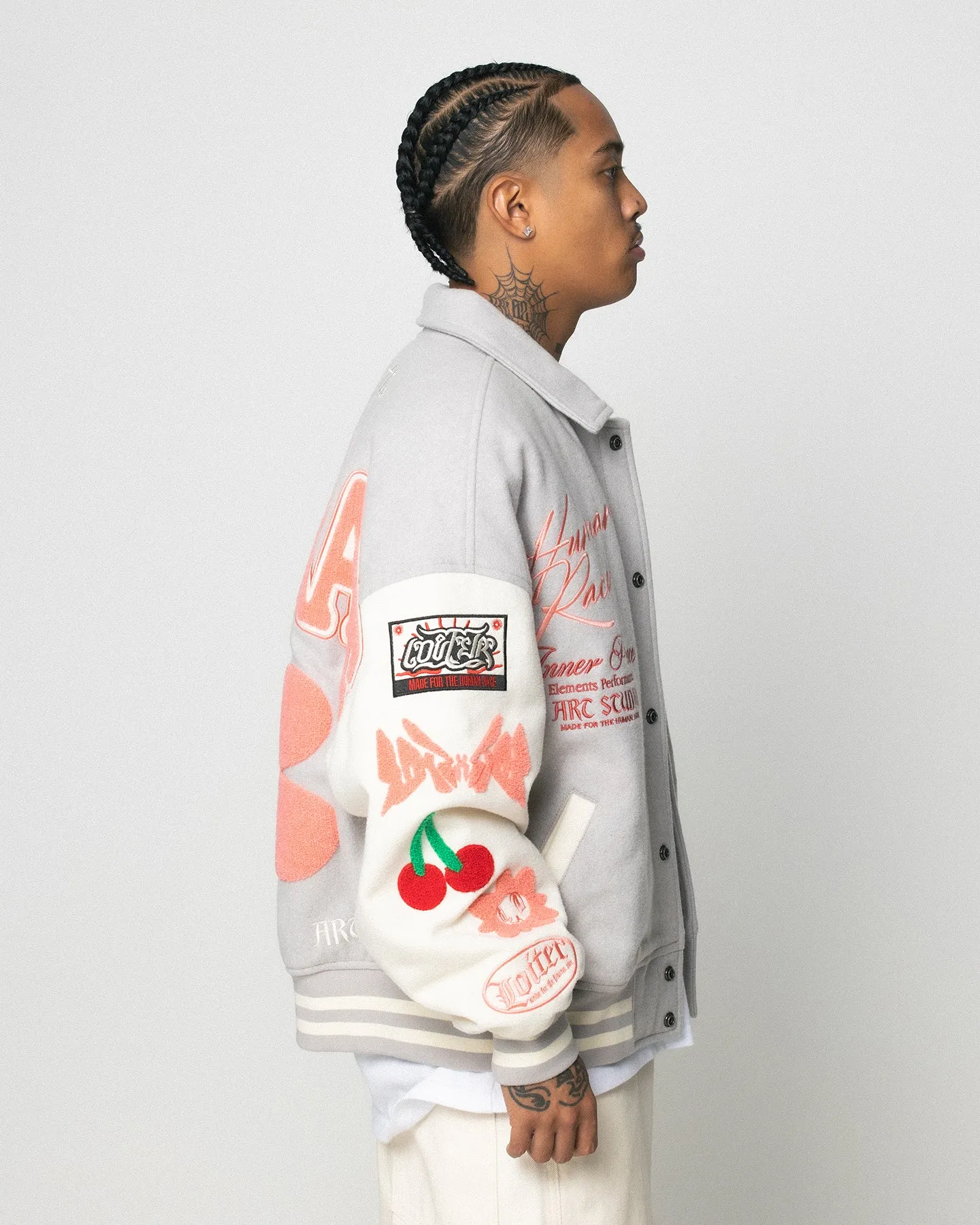 Loiter Flower Varsity Jacket Light Grey/Off White