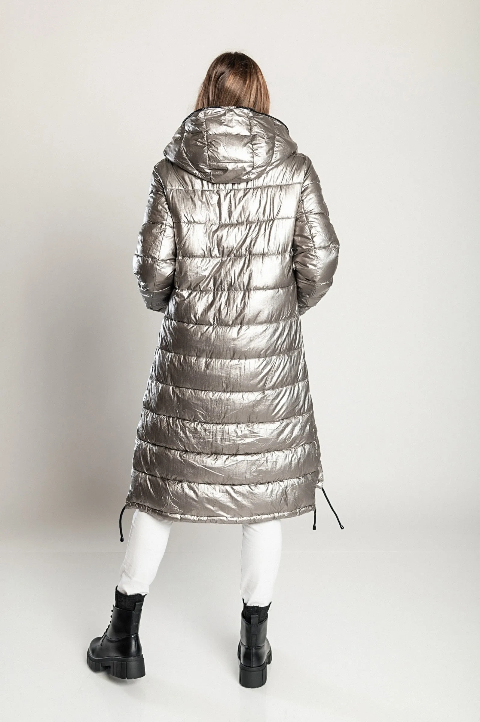 Long winter jacket with hood, 2237, silver