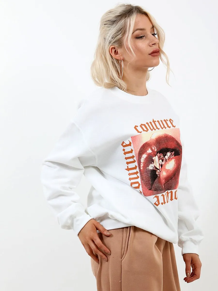 Lorena Couture Lip Graphic Sweatshirt Jumper In Cream