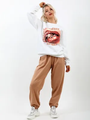 Lorena Couture Lip Graphic Sweatshirt Jumper In Cream