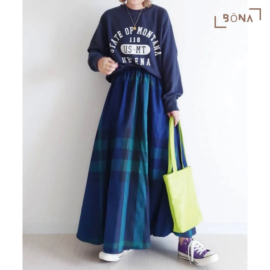 Lowy by Corners 格仔紋喇叭長裙 Check Flare Long Skirt