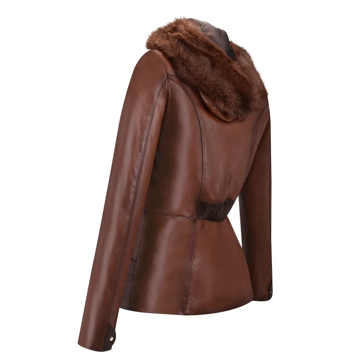 M259COC - Cuadra brown fashion sheepskin quilted parka jacket for women