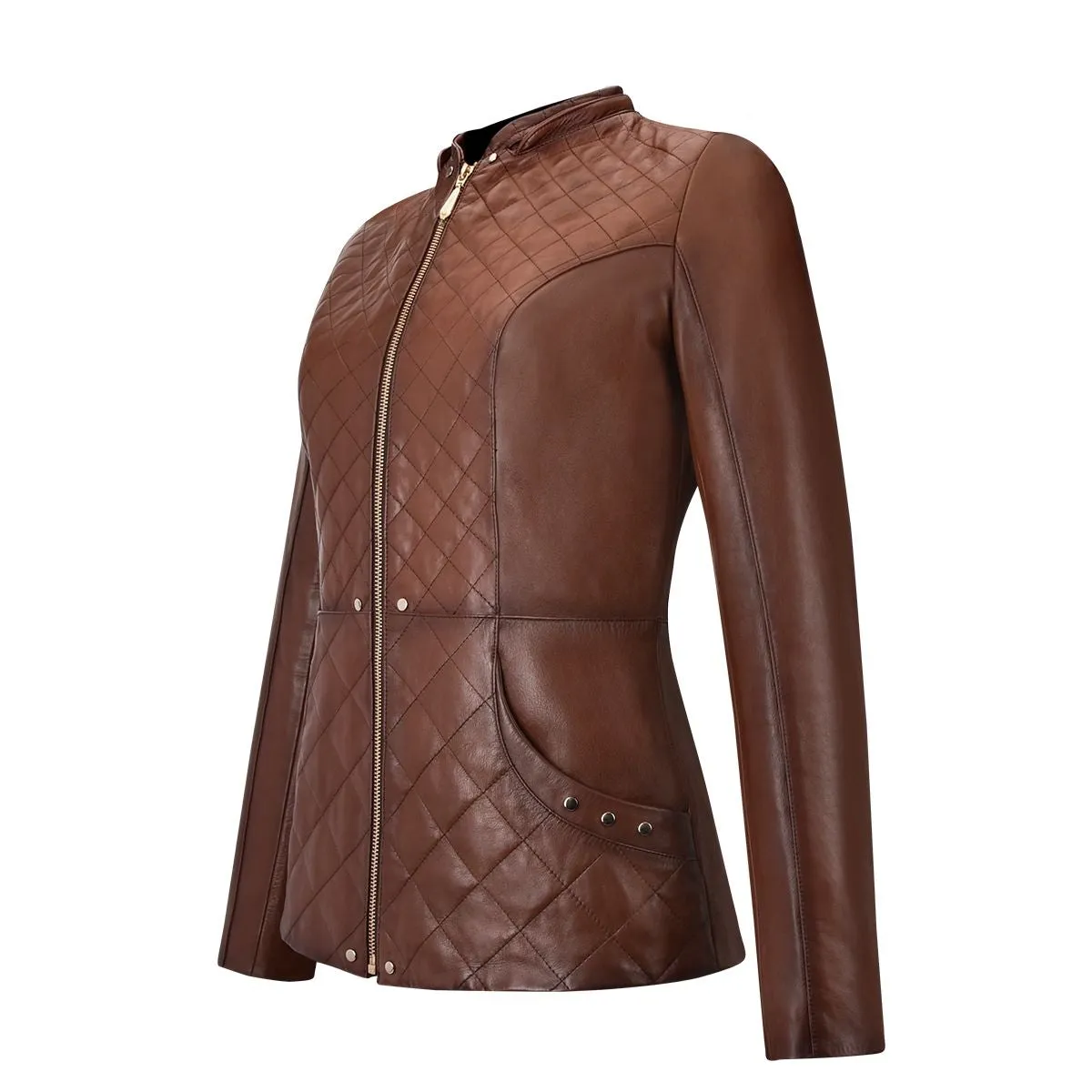 M259COC - Cuadra brown fashion sheepskin quilted parka jacket for women