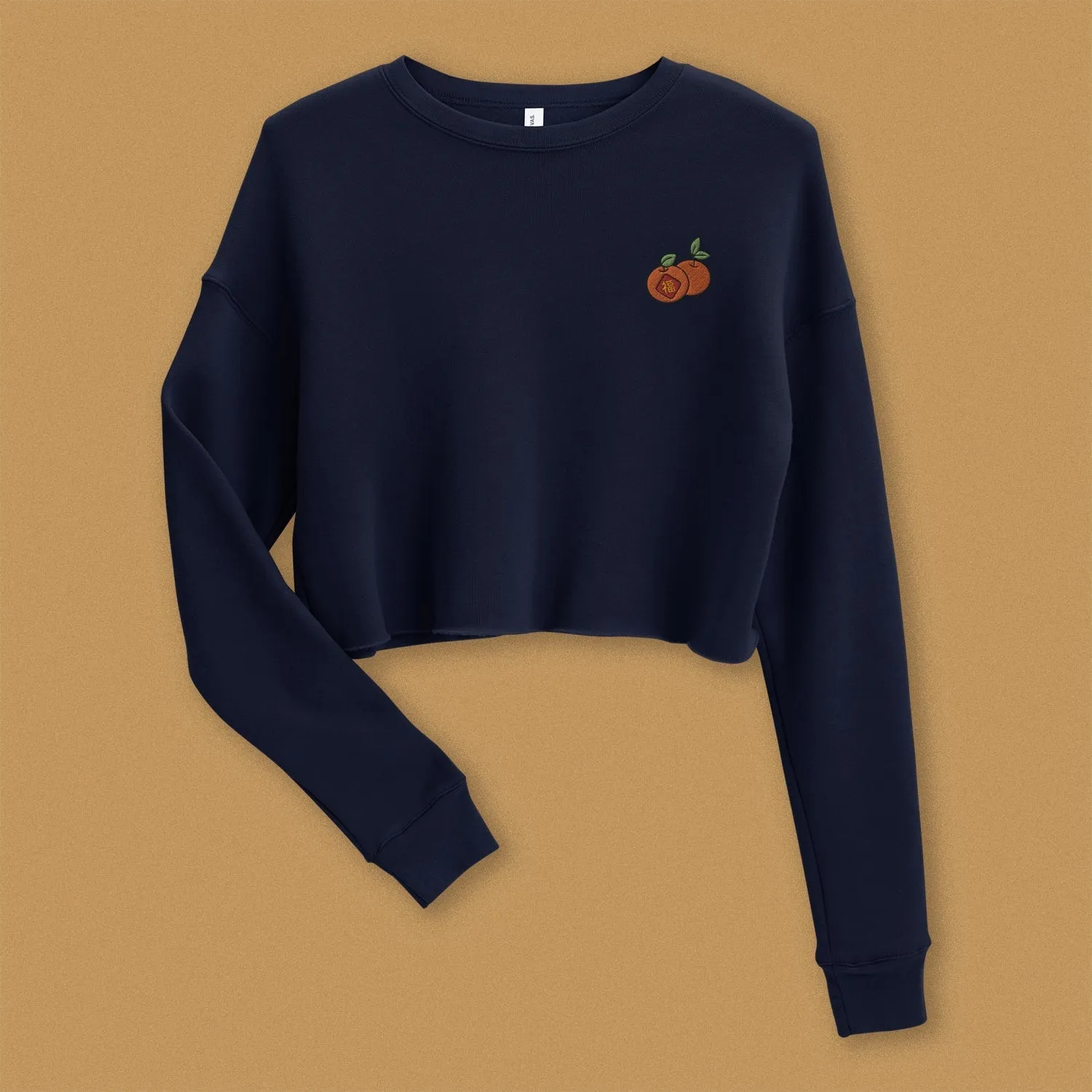 Mandarin Orange Embroidered Crop Sweatshirt