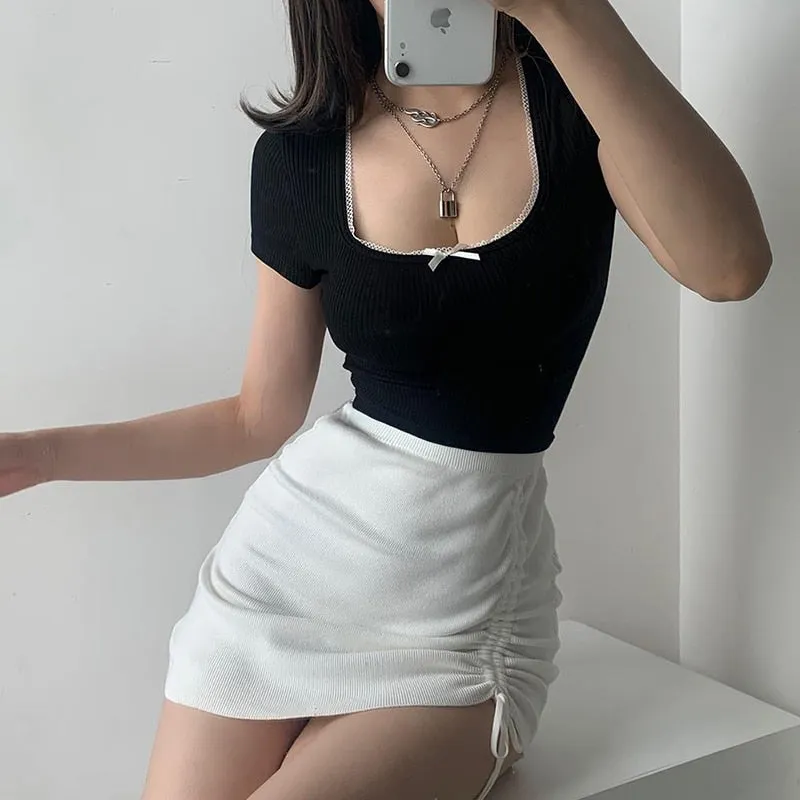 Melanie Knitted Drawstring Mini Skirt