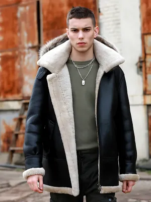 Men’s B3 Shearling Leather Jacket with Hoodie