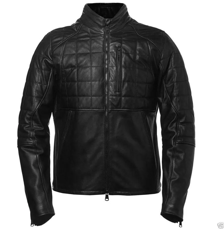 Men's Black Quilted Leather Motorcycle Jacket MJ033