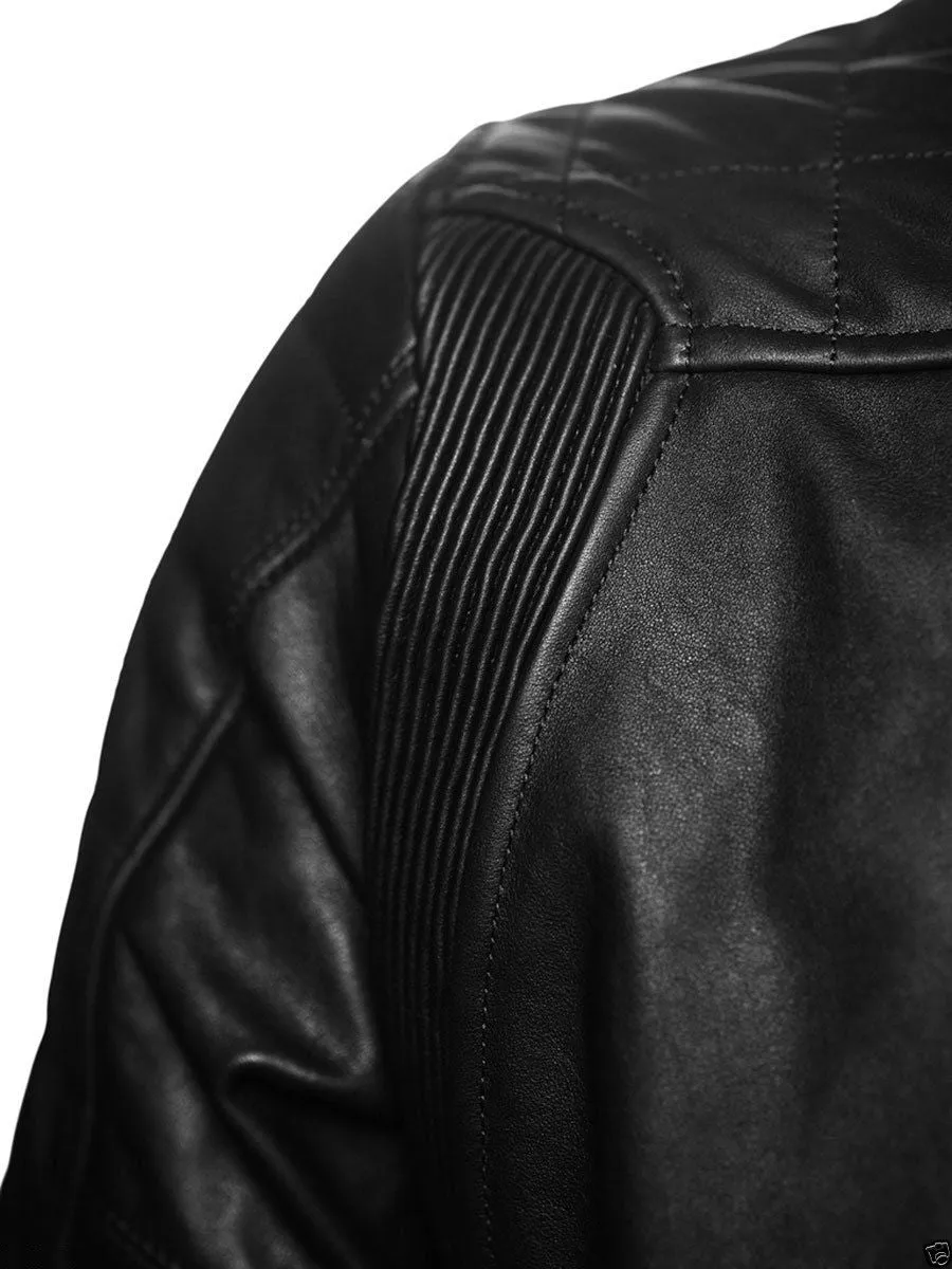 Men's Black Quilted Leather Motorcycle Jacket MJ033