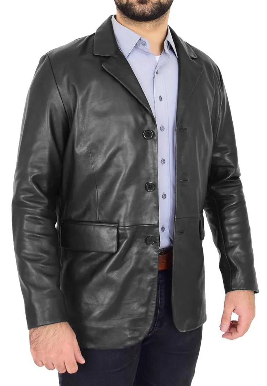 Men’s Classic Black Leather Blazer