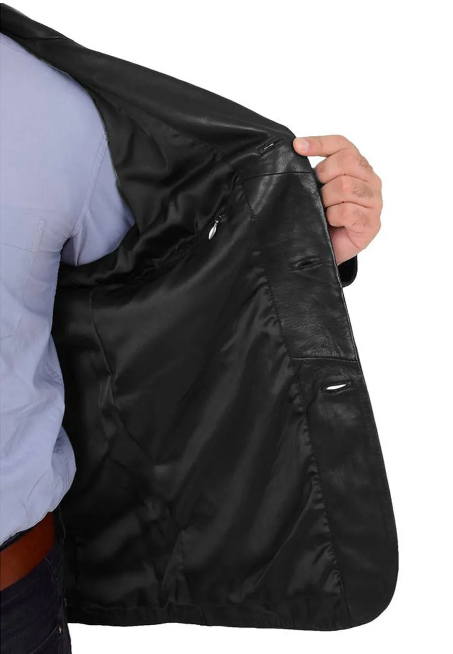 Men’s Classic Black Leather Blazer