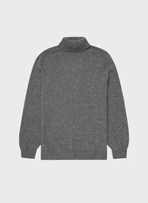 Men's Lambswool Roll Neck in Mid Grey Melange