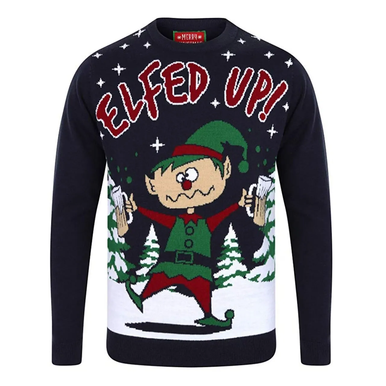 Mens Novelty Christmas Jumper Elfed Up Naughty Booze Elf