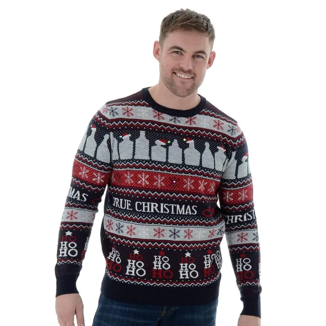 Mens Novelty Light Up Knitted True Christmas Spirit Jumper