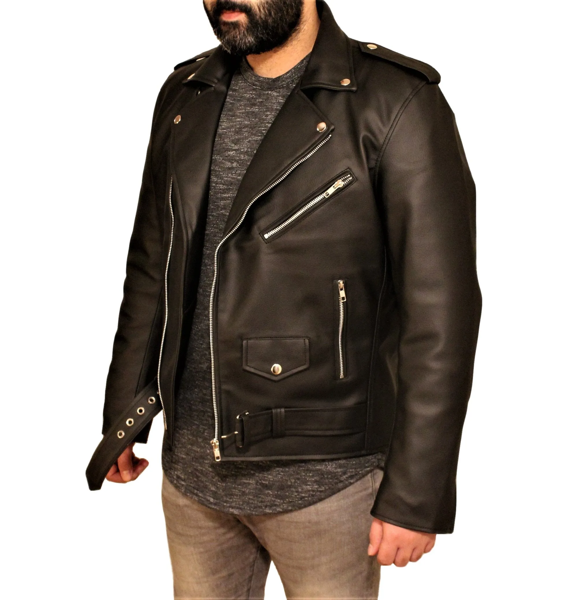 Men's Vegan Black Motorcycle Style Faux Leather Jacket