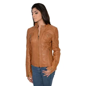 Milwaukee Leather SFL2805 Women's Cognac Quilted Mandarin Collar Fashion Casual Leather Jacket